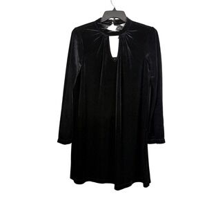 NANETTE LEPORE Black Velvet Swing Dress, Mock Neck and Lace Details, Size 10
